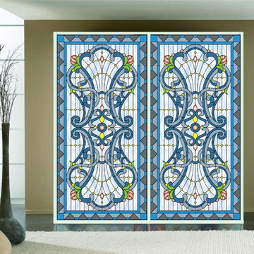 彩绘艺术玻璃贴膜 复古吊顶欧式彩色窗户教堂玻璃订制衣柜门贴纸