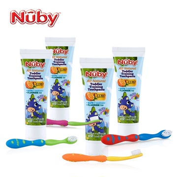 Nuby/努比橘子宝宝幼儿口腔训练牙膏组(牙膏45g+软毛牙刷）