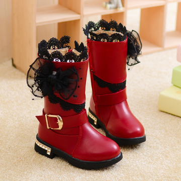冬季新款版儿童鞋蕾丝边女童靴子马丁靴公主皮靴长靴高筒靴