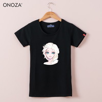 ONOZA夏天创意冰雪奇缘艾莎修身显瘦短袖简约韩版印花学生棉t恤女