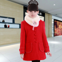 韩版新款2016童装女童冬装加绒呢子外套儿童女加厚毛呢大衣中长款
