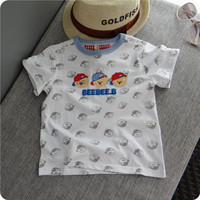 15年夏韩版新款满印可爱戴帽卡通小熊男女童儿童宝宝纯棉短袖T恤