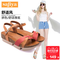 Safiya/索菲娅夏季新品中跟色拼接牛皮凉鞋女鞋SF52115009