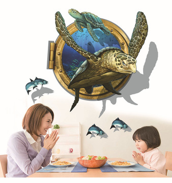 新款3D大海龟家居装饰防立体视觉创意卡通墙贴画逼真贴画餐桌浴室