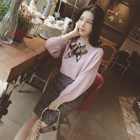 2015冬装韩国新款甜美蝴蝶结系带套头针织毛衣女 98