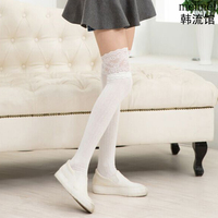 日系女学生春秋高长筒过膝袜韩国条纹全棉堆堆袜性感蕾丝大腿袜子