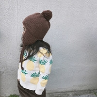 2017秋冬ins儿童双层毛衣菠萝图案亲子套头衫男女宝宝针织厚外套