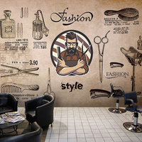 怀旧复古美发理发店装饰墙纸时尚人物背景墙布3d欧式发廊壁纸壁画