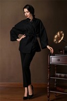 2016秋冬季新款直筒修身宽松版韩版黑色西装西服羊绒外套高端大气