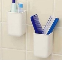 日本KM品牌 小号吸盘置物架 牙刷牙膏架 厨房浴室收纳盒桶1007