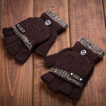 男士冬季保暖手套翻盖分指时尚韩版可爱针织键盘手套包邮