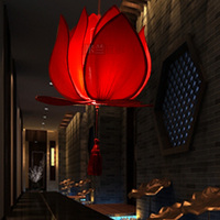 新中式布艺荷花吊灯酒楼创意茶楼餐厅美容院瑜伽馆会吧台莲花灯具