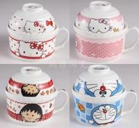 HelloKitty日式餐具陶瓷泡面碗饭盒可爱泡面杯汤碗套装大号带盖勺
