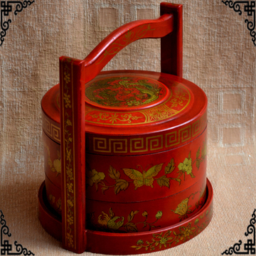 中式包装礼盒嫁妆礼金食盒仿古代手提篮子木制质藤编饭盒结婚婚庆