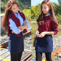 秋冬新款韩版时尚衬衫短裙毛衣两件套装学院风学生女针织套裙冬季