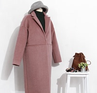 2015冬装新品韩版女装修身茧型加长款过膝毛呢外套夹棉厚呢子大衣