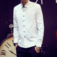 2015秋装季男装长袖衬衫男士纯色休闲韩版修身潮薄款青少年白衬衣