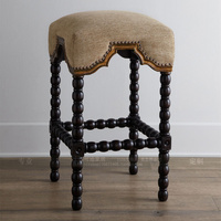 新古典个性实木梳妆凳 美式乡村葫芦雕花吧椅 高档设计师定制家具