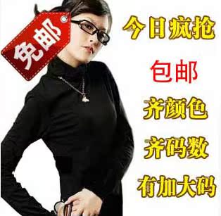秋季韩版女装牛奶丝加绒大码百搭高领打底衫上衣女式长袖Ｔ恤衫潮