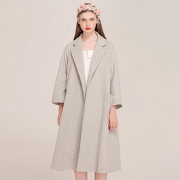 衣阁里拉2016冬装新款灰色羊毛呢子大衣系带收腰中长款毛呢外套女