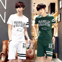 2015夏季新款 青年短袖t恤男士韩版套装男青年大码休闲T恤