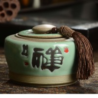 【天天特价】汝窑茶叶罐 特价陶瓷储存罐密封罐手工粗陶茶罐大号
