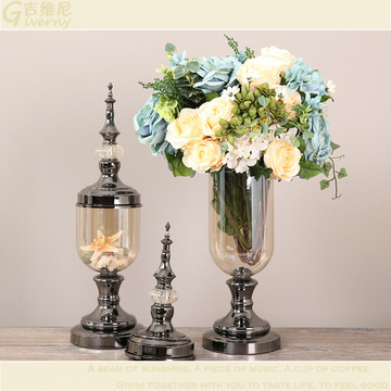 家居客厅家装饰品水晶玻璃花瓶装饰摆件欧式美式样板间样板房摆设