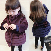 2015韩版女童秋冬季新款 中长款加厚蝴蝶结棉袄儿童宝宝上衣外套