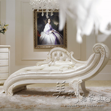 美式真皮贵妃椅 欧式古典太妃椅躺椅沙发椅美人榻象牙白高档家具