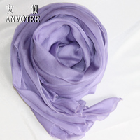 100%真丝气质好垂感淡紫色丝巾围巾披肩沙滩巾 纯桑蚕丝 高档乔其