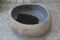 天然鹅卵石头凿刻花盆 小鱼缸水盂笔洗25cm左右摆设造景茶洗