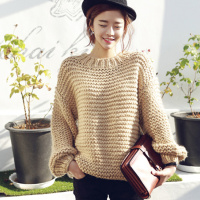 韩版2015新款套头毛衣女宽松针织衫女装上衣外套纯色秋季学生潮冬