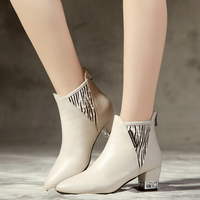 温妮丽都2015秋季新款全真皮短靴 尖头粗跟女靴 中跟马毛短筒靴子