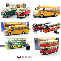 回力开门仿真合金汽车模型 校车双层巴士公交车儿童玩具小汽车