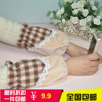 韩版可爱中款袖套冬季女款格子护袖儿童保暖水晶超绒袖套新款袖套