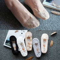 第二件15 韩版蕾丝花边镂空夏季浅口隐形船袜硅胶薄 女纯色棉袜子