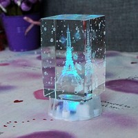 巴黎水晶埃菲尔铁塔模型带LED灯 欧式摆件工艺品摆设 生日礼物