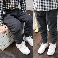 卡七家 2015韩版冬装男童纯色加厚运动裤中小童加绒灰色缩口裤