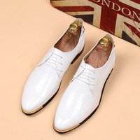 2015夏季新款韩国时尚尖头印花透气韩版白色男结婚鞋 发型师鞋潮