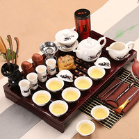 变色陶瓷茶具茶壶茶杯盖碗套装带竹制茶盘小套装白玉瓷器整套31件