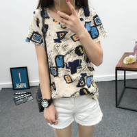 2016新款韩版女夏装长袖宽松短袖t恤女上衣韩国学生半袖体恤印花