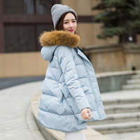 missfofo韩版2015新款冬装中长款羽绒服A字斗篷加厚大码外套