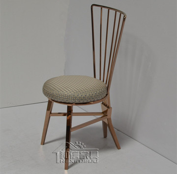 玫瑰金色不锈钢餐椅简约后现代洽谈椅设计师椅子酒店高靠背餐厅椅