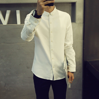 2015秋季新款韩版修身棉质潮小清新纯白色英伦风早秋男士长袖衬衫