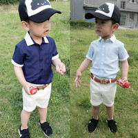2015夏装新款儿童装 男童韩版短袖立领衬衫 宝宝英伦绅士短袖衬衣