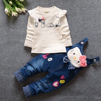 童装女童纯棉套装 儿童背带2016春季新款KT猫猫两件套装