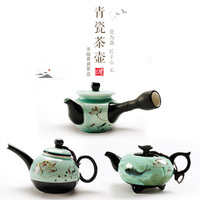 手绘龙泉青瓷家用泡茶过滤大号水壶现代中式陶瓷功夫茶具侧把茶壶