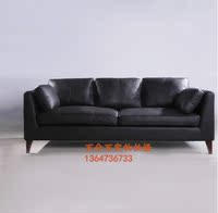 特价欧式新古典黑皮沙发宜家三人真皮沙发样板房沙发美式复古沙发