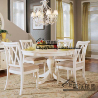 美式家具套装系列一实木圆桌定制 一桌四椅定做 美式风格餐厅餐桌