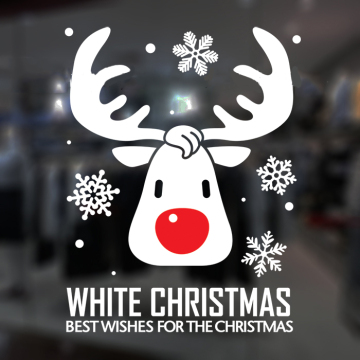 装饰墙贴纸 白色的圣诞节祝福 商店玻璃橱窗贴雪花 圣诞小鹿头